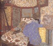 Edouard Vuillard Ms. wearing blue clothes and children oil painting on canvas
